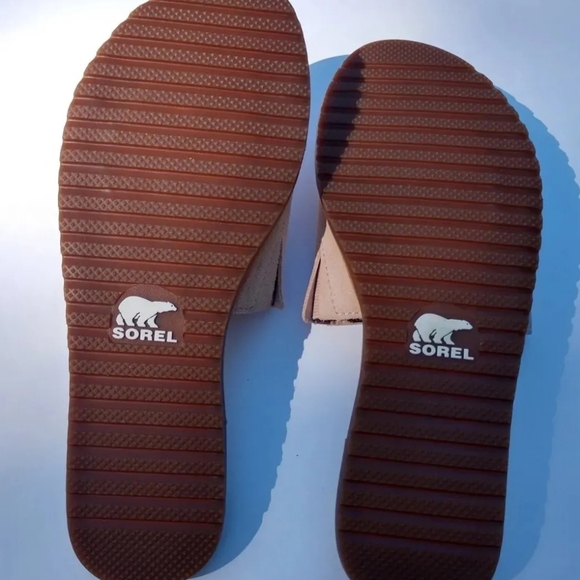 Sorel Ella Block Natural Tan Metallic Slide Sandals Women’s Size 7.5 - Picture 3 of 4